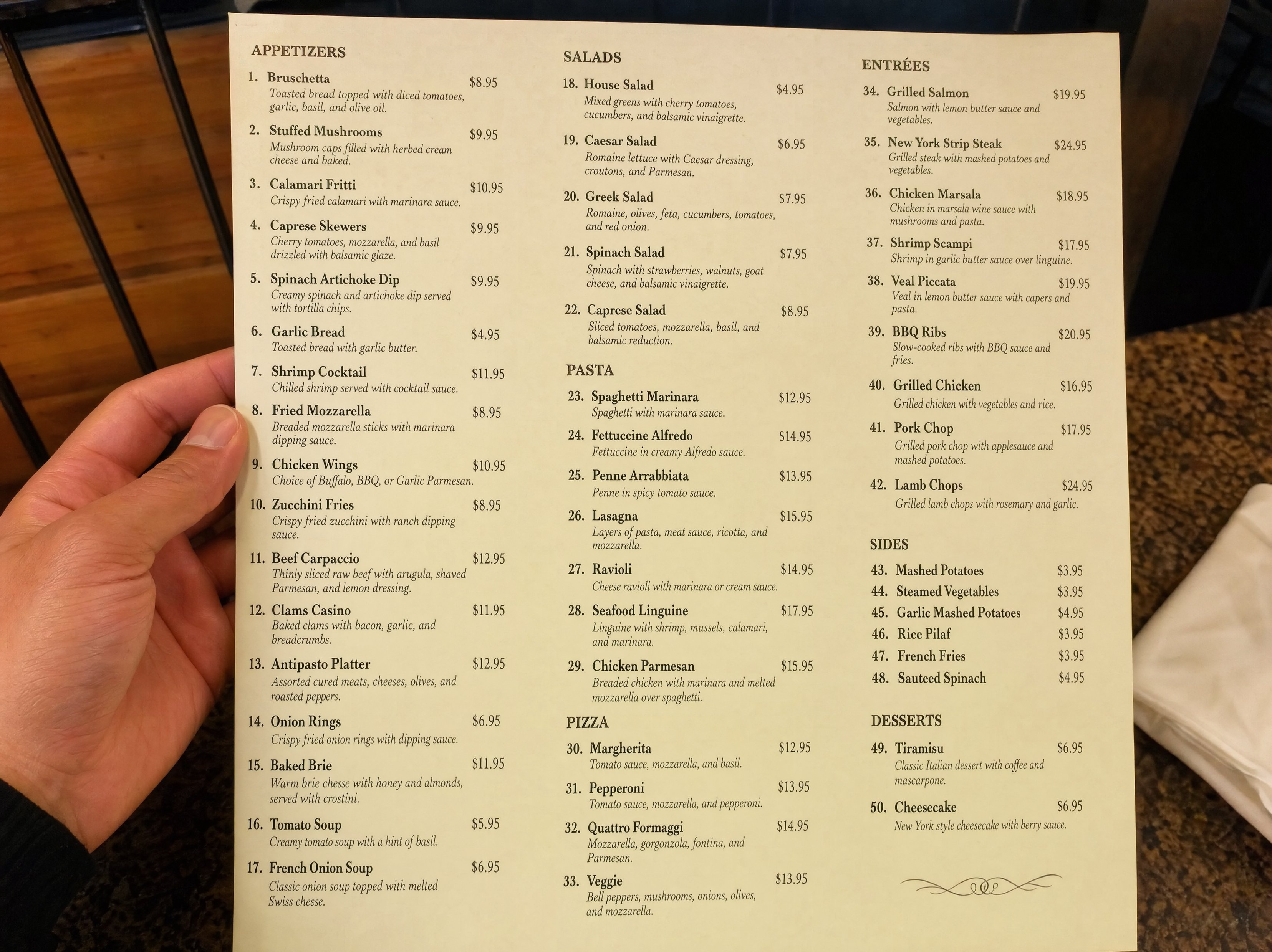 Physical Restaurant Menu — 50 Items — GPT Image 2.0 example