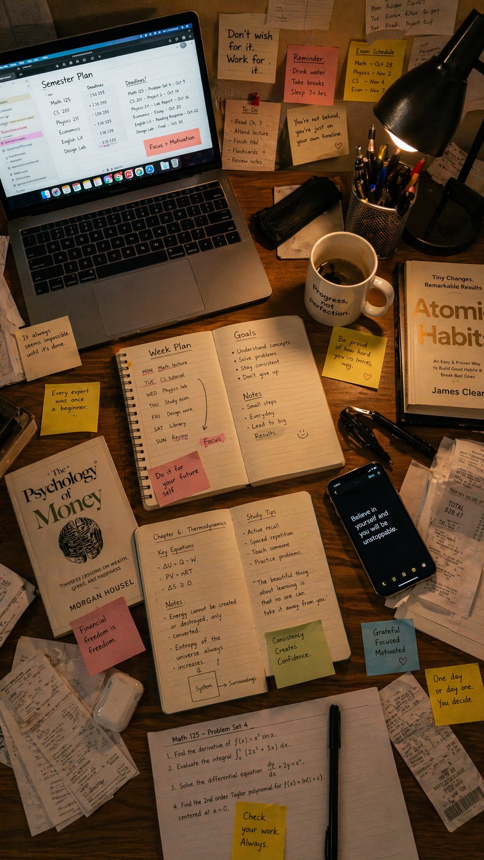 Messy Student Desk — Every Note Readable — GPT Image 2.0 example